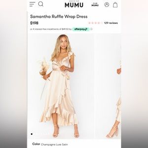 Show me your mumu bridesmaids Samantha Ruffle Wrap Dress in Champagne Luxe Satin